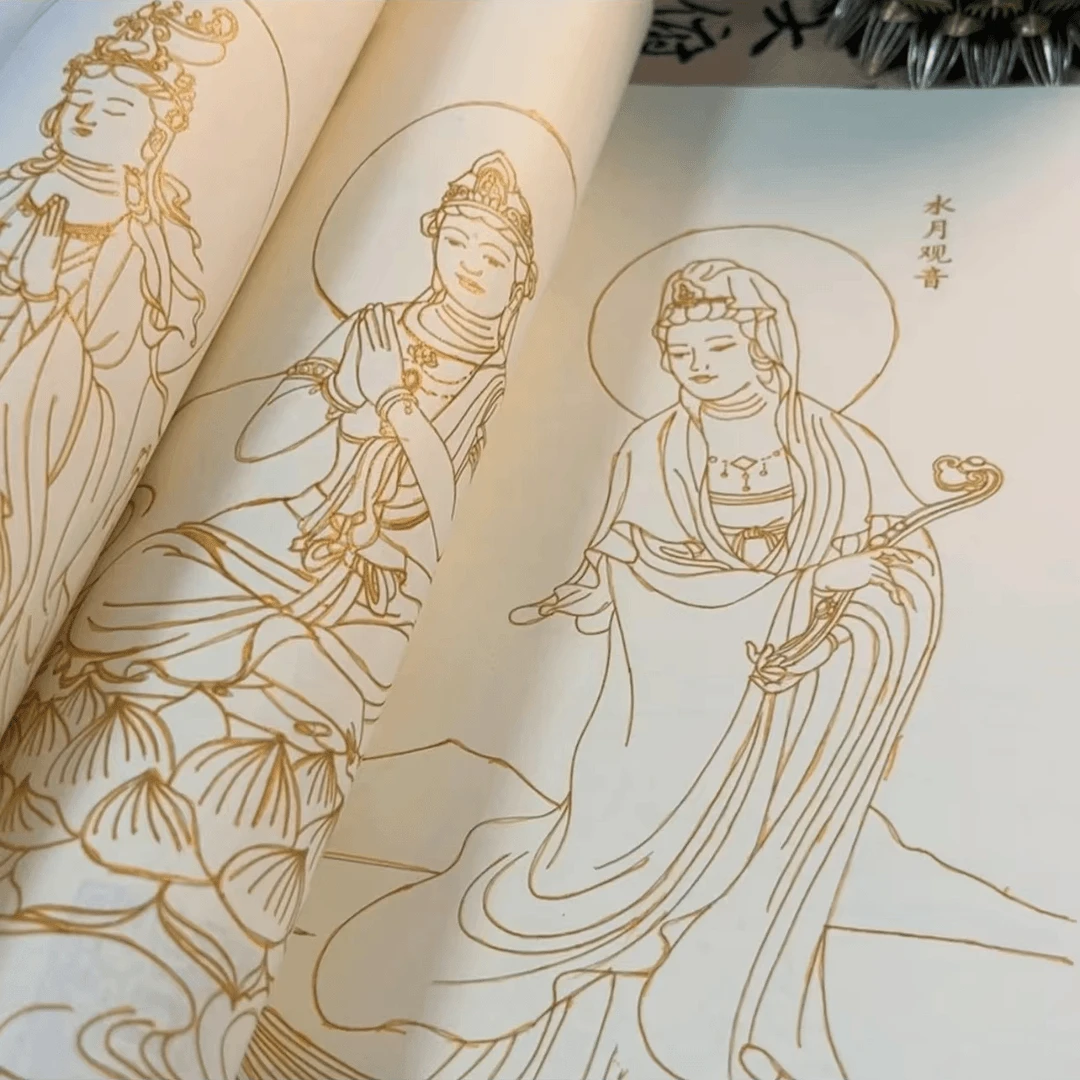 宣纸描金精美32尊画册画集灰色传统文化经典临摹纸送笔涂色纸系列