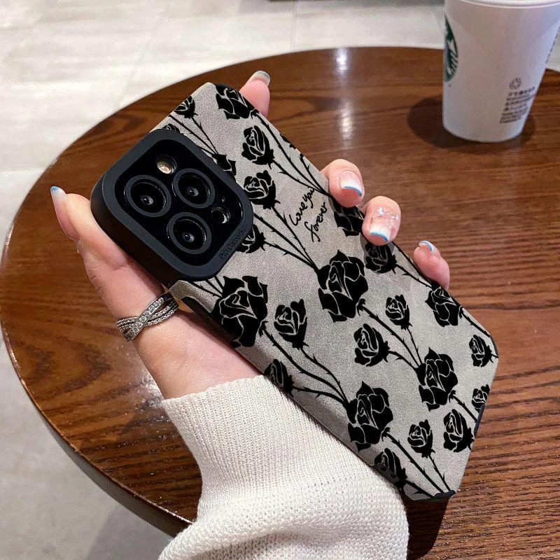 适用iphone15pro手机保护壳新款玫瑰花14promax高级感灰色13pro