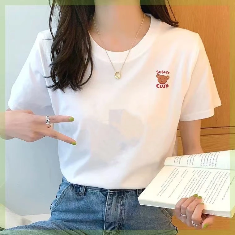 【清仓】2023潮流新款重磅棉短袖百搭女款T恤多种图案可选00928