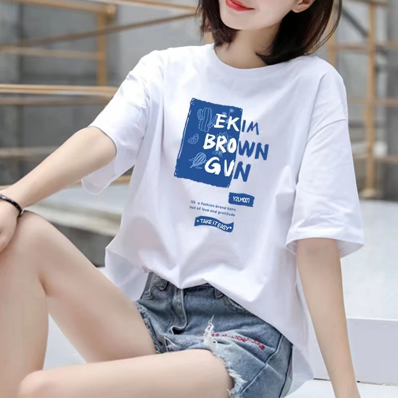 2023新款纯棉短袖T恤男女同款情侣款 H6172-蓝色Ekim