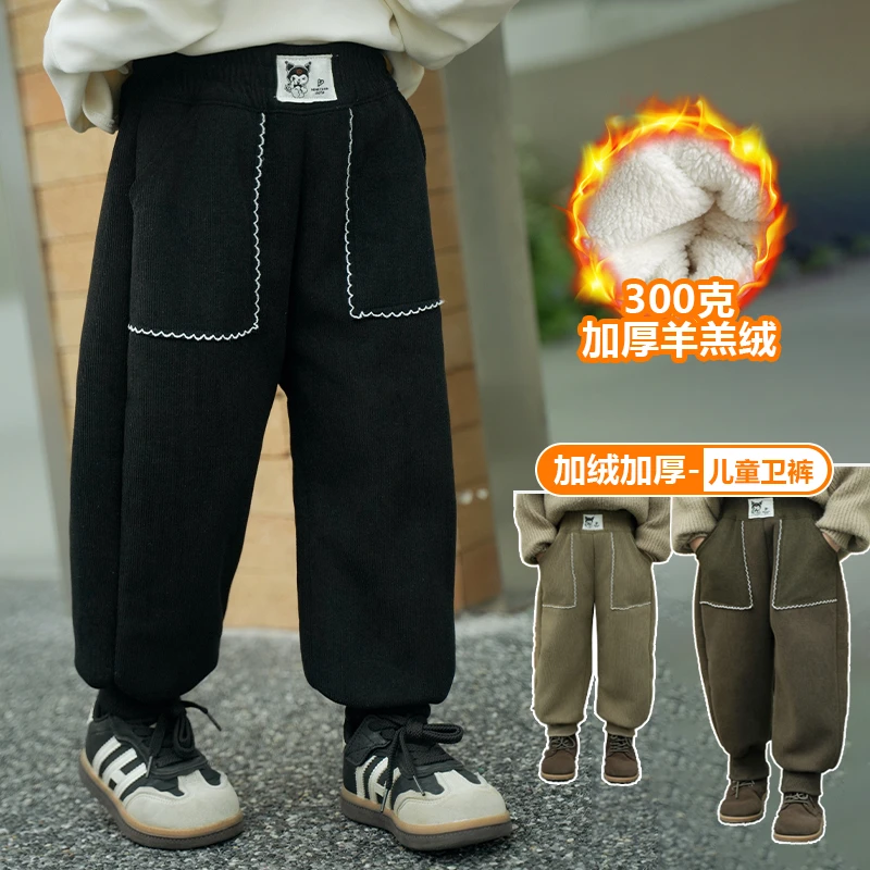 儿童冬季加绒裤子羊羔绒加绒加厚2023新款女童冬季一体羊驼绒外穿