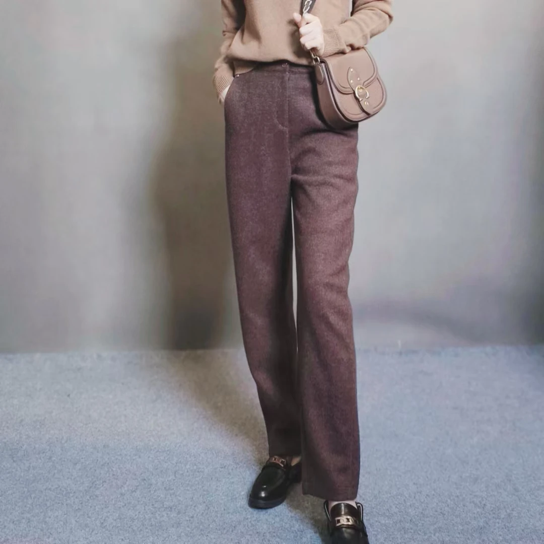 2024秋冬款百搭时尚显瘦咖色萝卜裤显瘦裤子