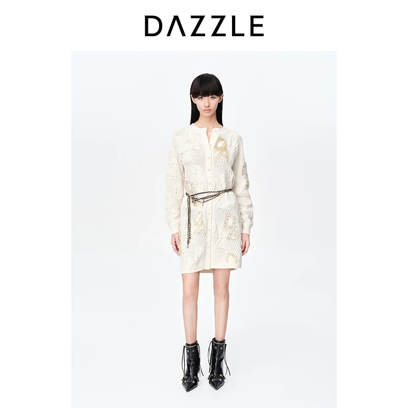 DAZZLE地素 浮雕logo提花钉珠设计小众连衣裙女2H1E5