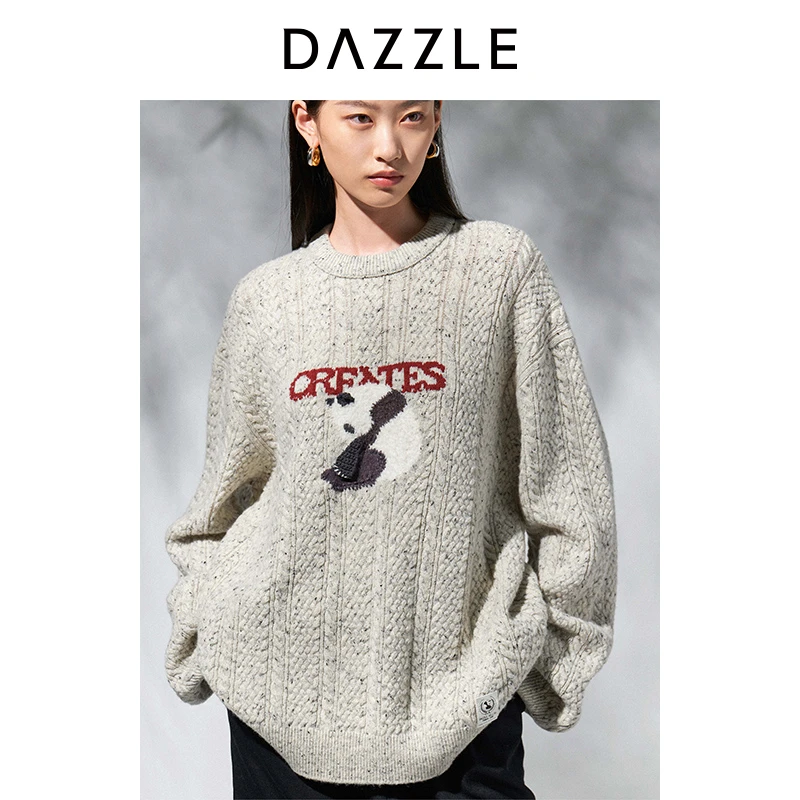 【下架】DAZZLE地素 毛针织衫冬季针织提花长袖T提花套衫2I4E430
