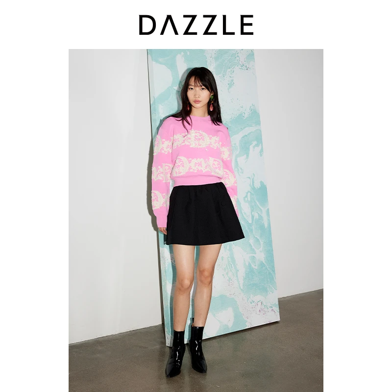 DAZZLE地素欧若风毛衣春秋芭蕾风针织提花羊毛混纺上衣2I1E406