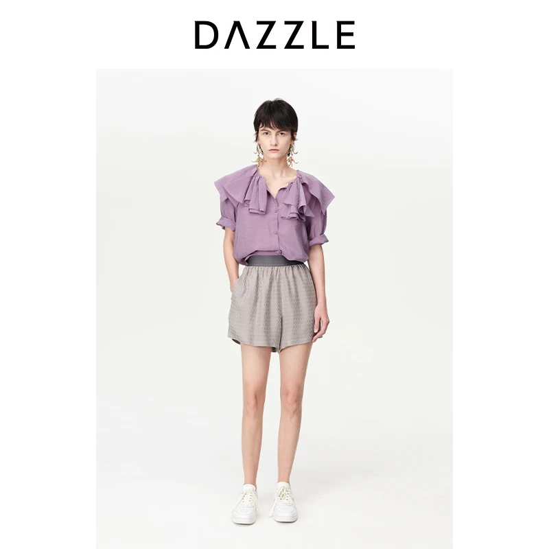 351Y【赵老板专属】DAZZLE地素荷叶领衬衫铜氨丝混纺