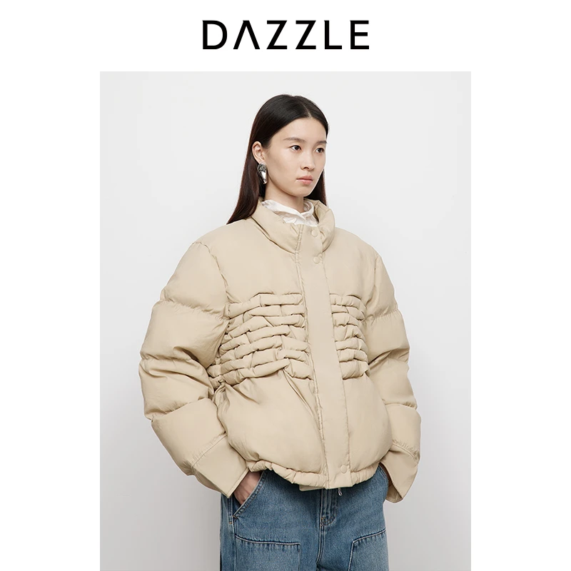 【下架】DAZZLE地素肌理短款菠萝包羽绒服冬设计感立领纯色外套女2H