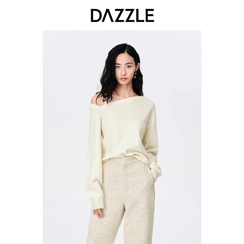 DAZZLE地素 时髦简约斜领露肩小众软糯套头针织毛衣上衣女2E4E472