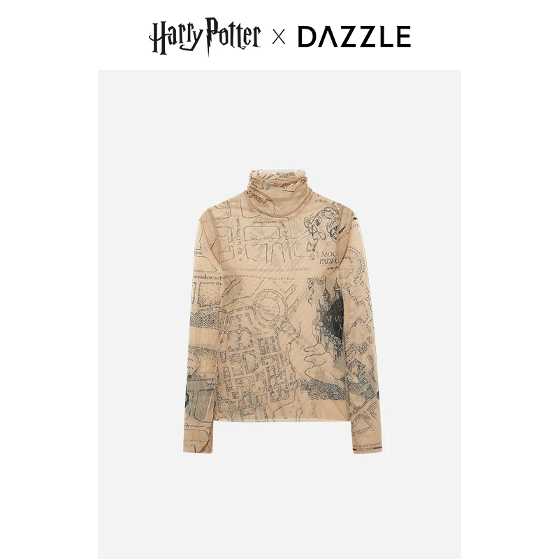 DAZZLE地素 时尚弹力网纱修身高领内搭T恤上衣2E4A702
