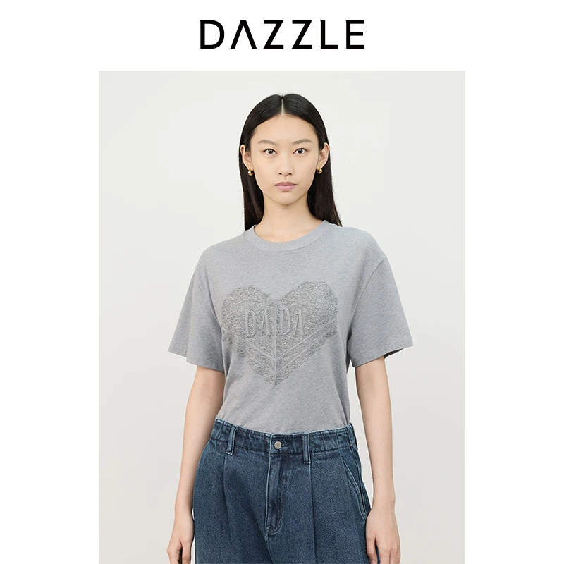 DAZZLE地素 T恤冬女装爱心短袖上衣2I4B310
