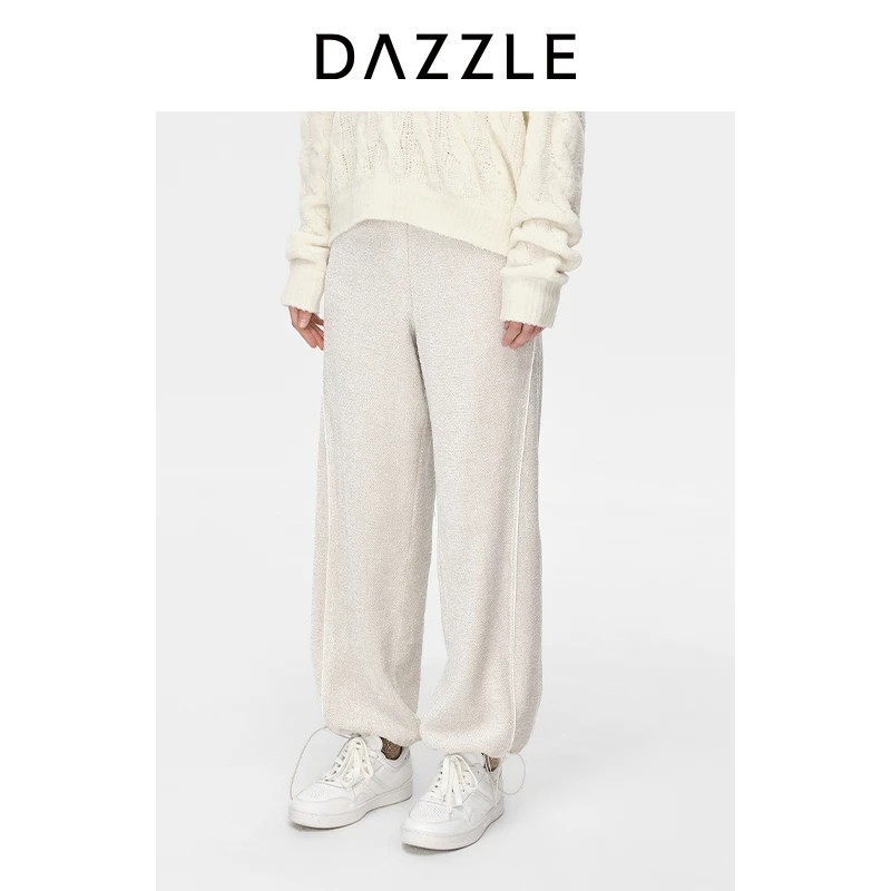 【刘雯同款】DAZZLE地素 休闲裤冬季女装花纱闪葱设计长裤2H4Q430