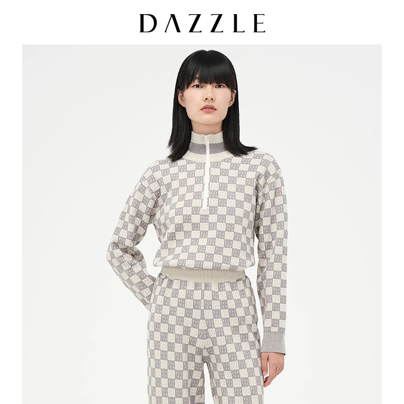 【MD】DAZZLE地素立领提花长袖针织毛衣2D4E451