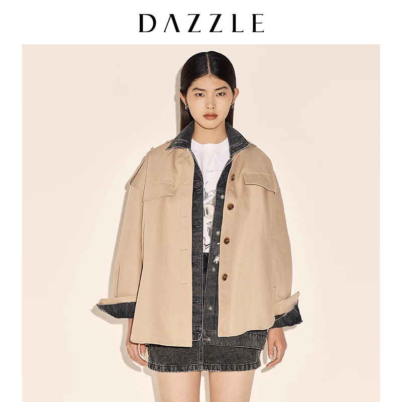 刘雯同款DAZZLE米奇系列 时尚印花翻领休闲风衣(附腰带)女2E1F607