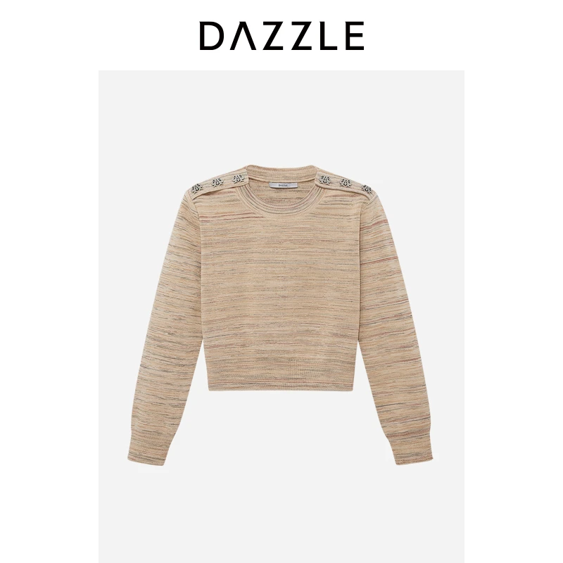 【下架】DAZZLE地素毛衫长袖春复古肩部字母扣针织上衣女2H3E428