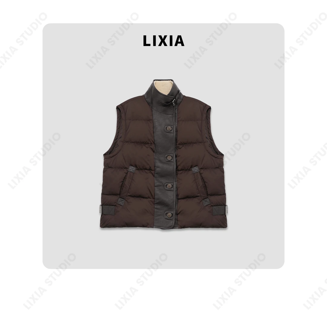 LIXIA【岛屿】意式自留皮毛一体立领白鹅绒马甲-A7662