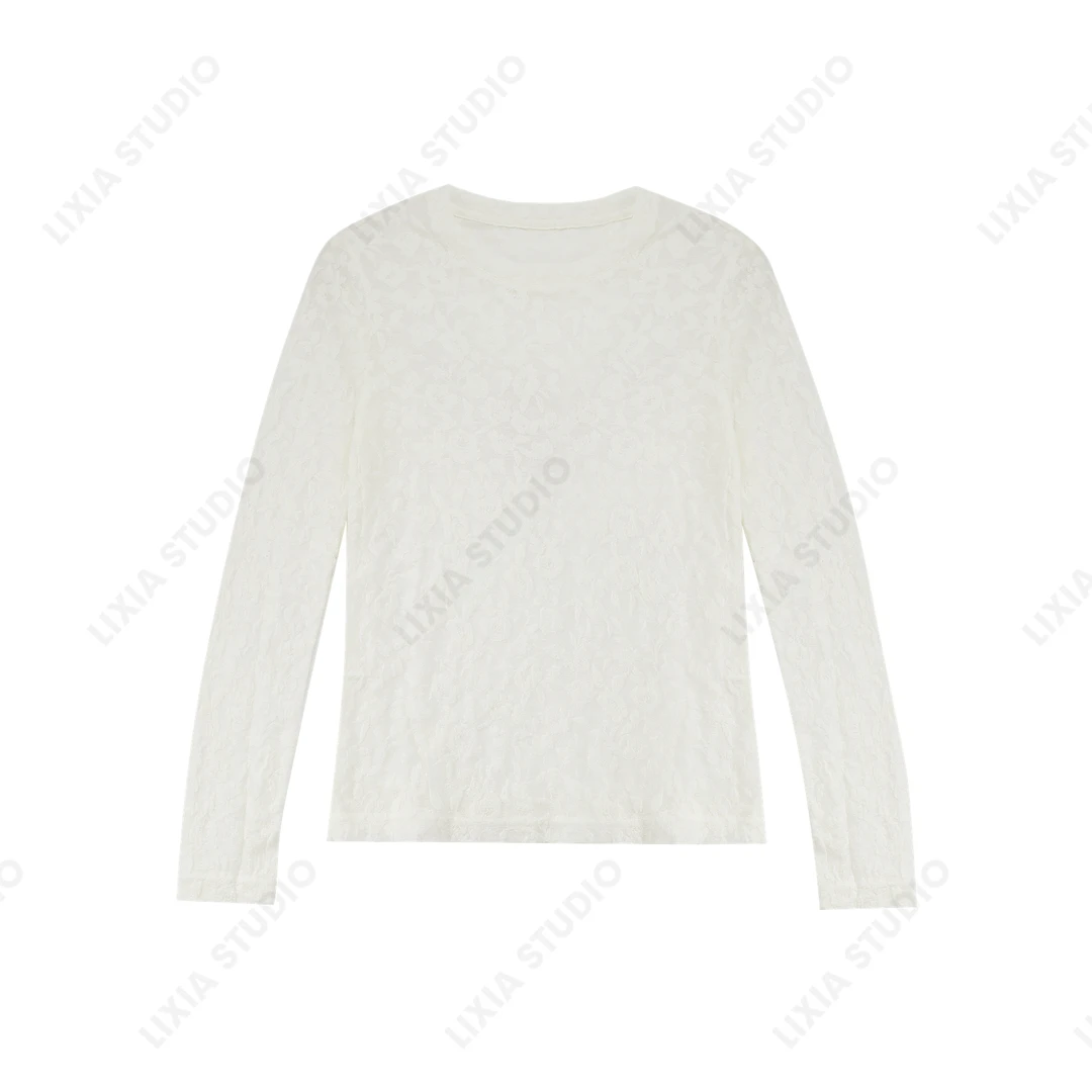 LIXIA【落花】暗纹设计感长袖打底T恤衫-A7116