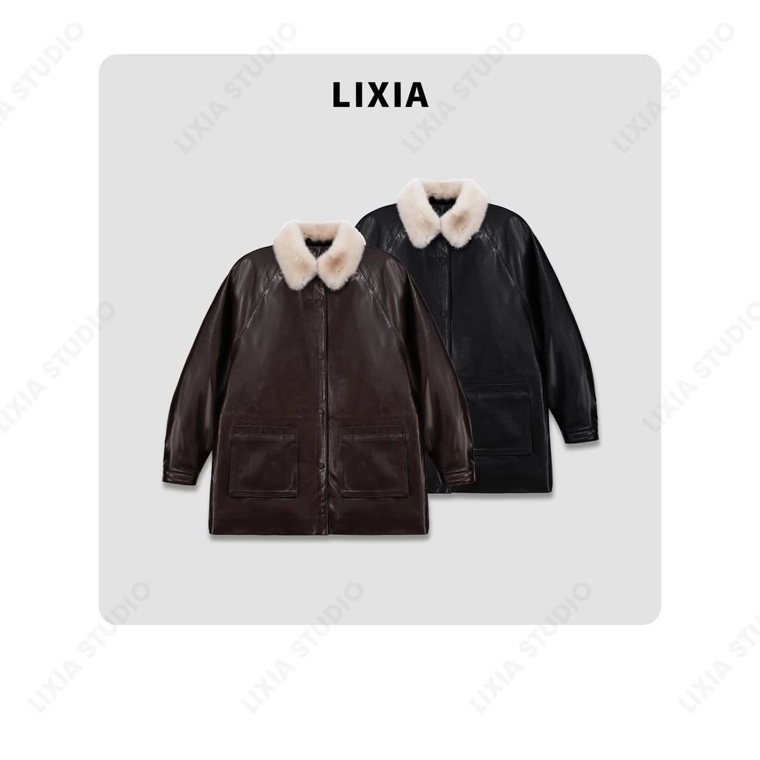 LIXIA【凛冬恋歌】绵羊皮羽绒服拼水貂领保暖皮衣-A8295