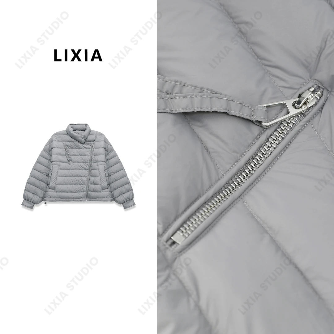 LIXIA【卡布奇诺】立领设计感斜拉链鸭绒保暖羽绒服-A7151