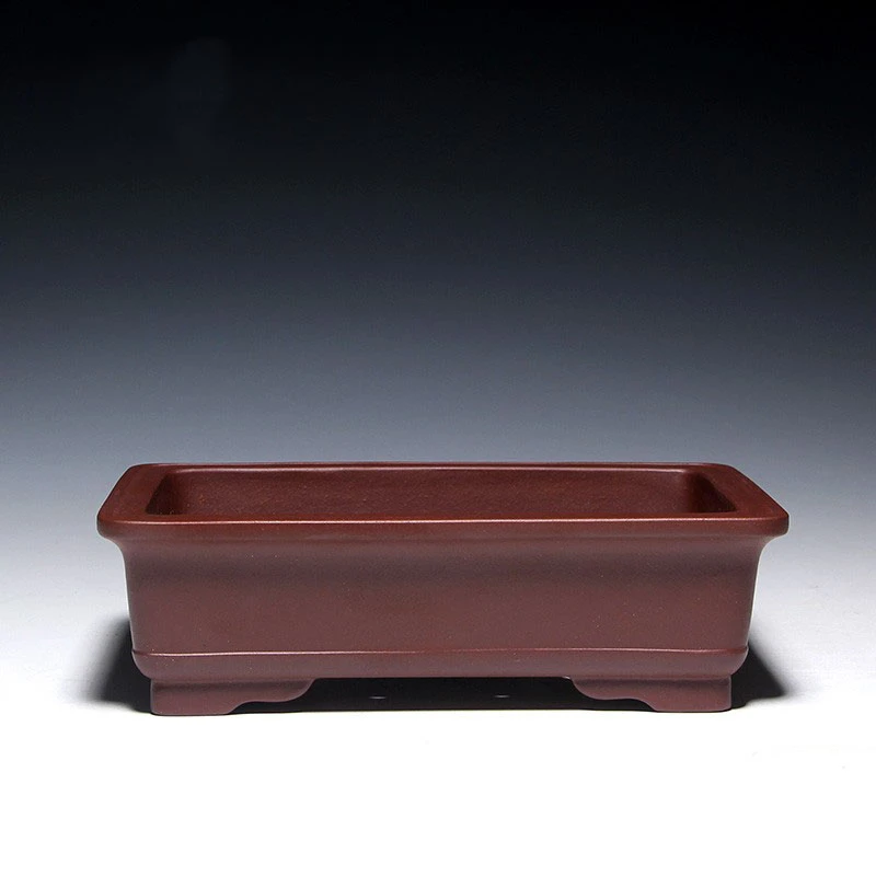 壶盆皆友宜兴精品手工中型紫砂盆景盆栽盆紫泥飘口马槽长方花盆