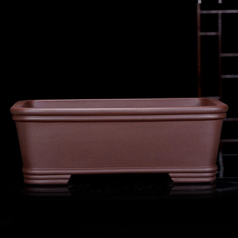 壶盆皆友宜兴精品手工紫砂花盆尹恒兵中型五线长方盆紫泥