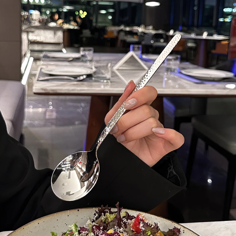 【到手2支勺子】创意韩式锤纹长柄勺不锈钢西餐勺主餐更调羹长柄勺