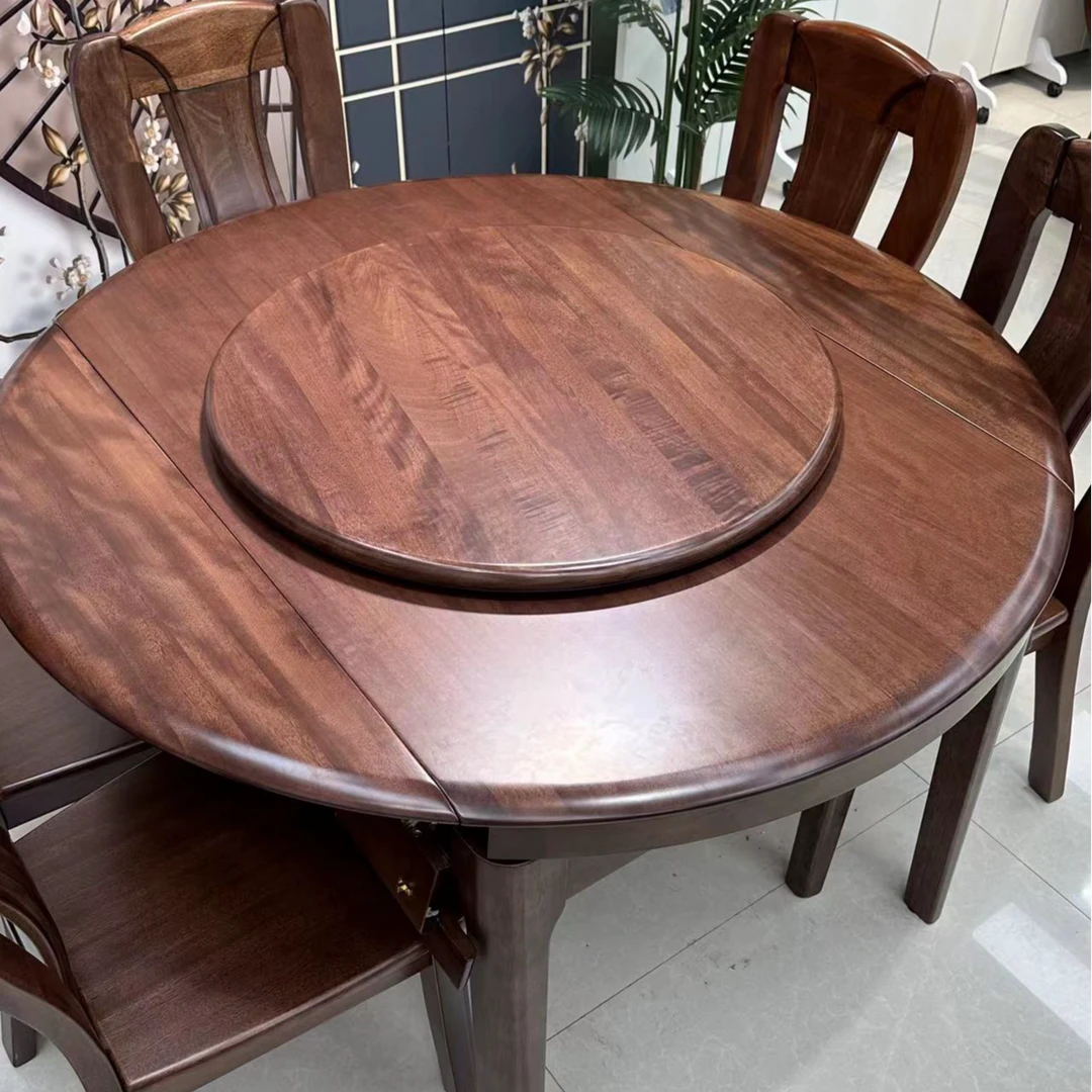 黑檀木色金丝檀木方圆两用餐桌多功能餐桌折叠实木餐桌可伸缩餐桌