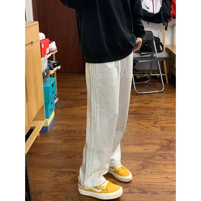 白花灰cleanfit加绒重磅卫裤男秋冬美式潮牌大码宽松直筒休闲裤子