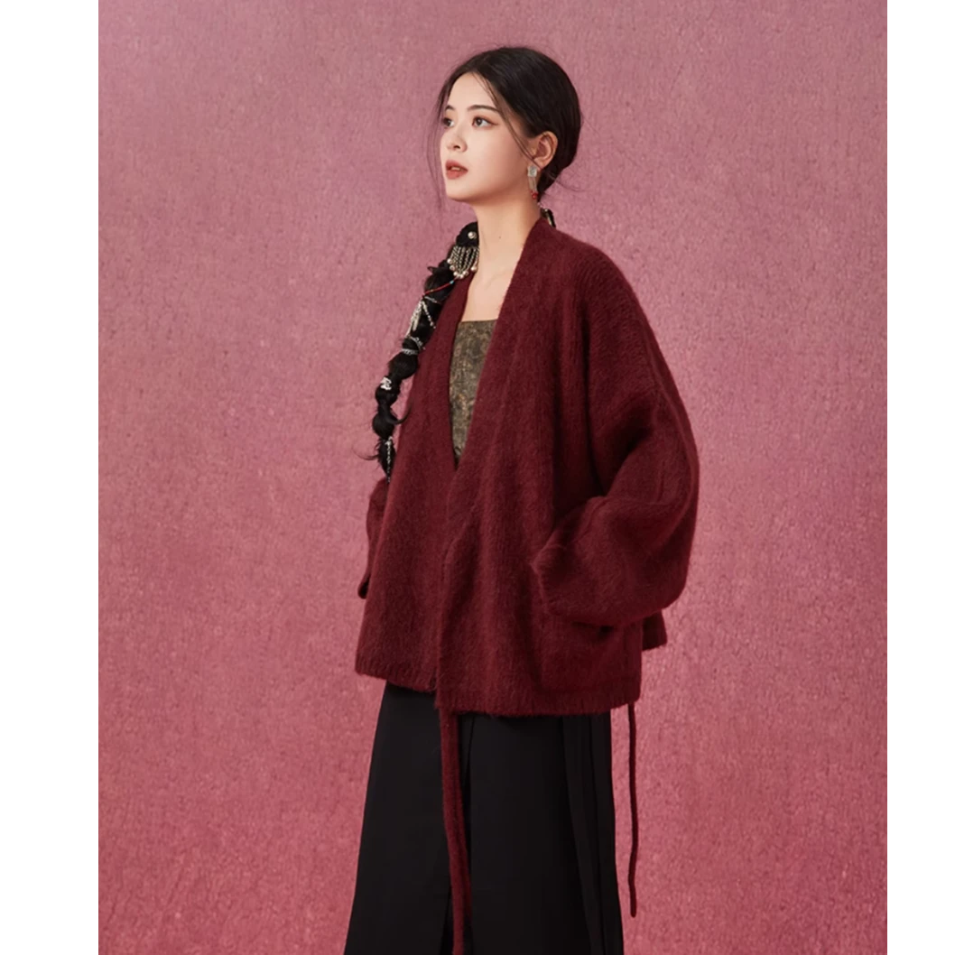 【随时anytime晴雪改良汉服马海毛针织外衫2024年冬季新中式外套女