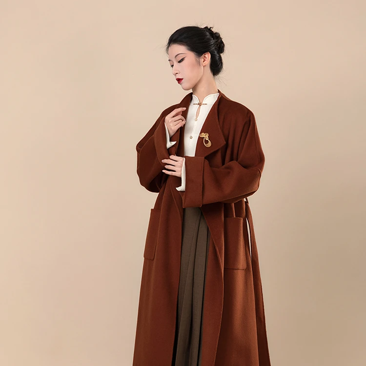 随时anytime今朝改良国风双面呢汉元素大衣外套宋制圆领对襟女