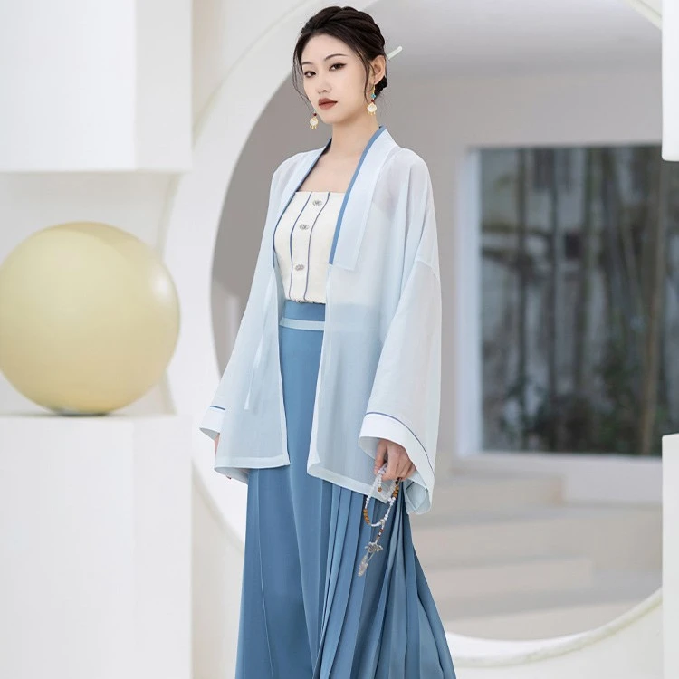 随时anytime 清染原创汉元素改良汉服女夏款可以穿着上班的马面裙