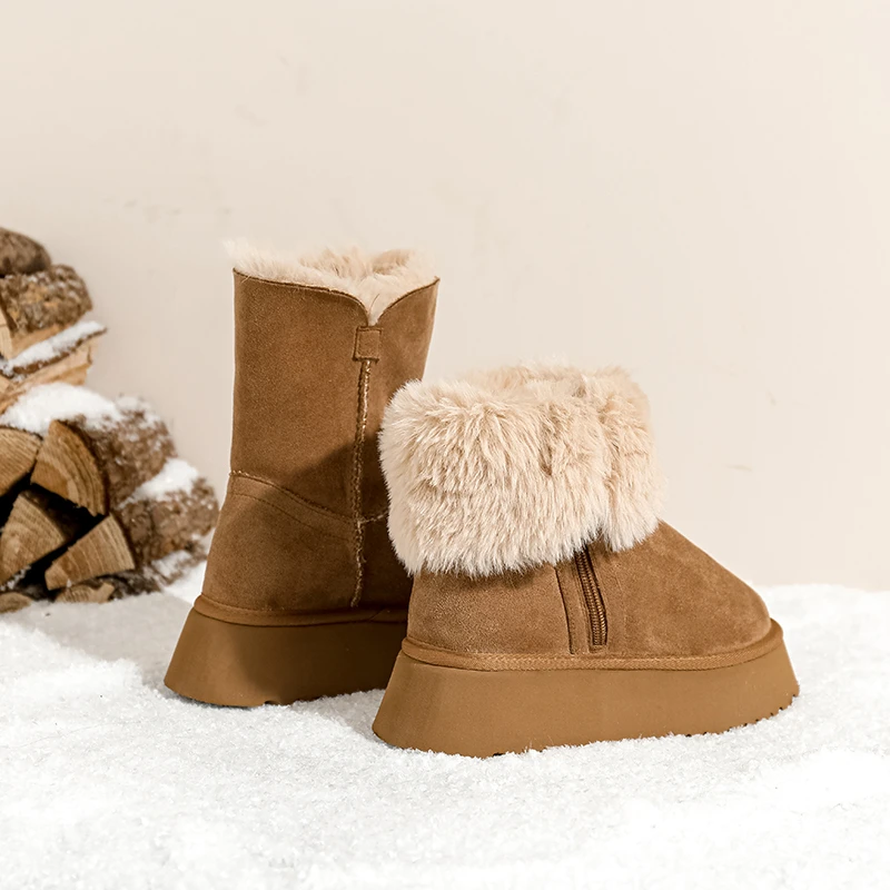 短筒雪地靴女冬加绒加厚2025年新款时尚百搭厚底秋冬靴子