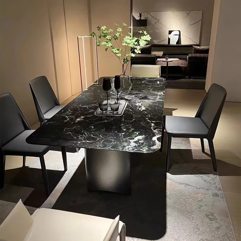 纯天然大理石黑玫瑰高级配色气质餐桌轻奢风高端餐桌尺寸可定制