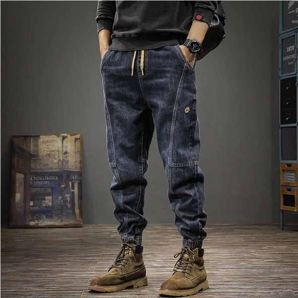 【小扬哥力荐】秋冬复古美式潮牌牛仔裤男宽松束脚大码休闲潮流英