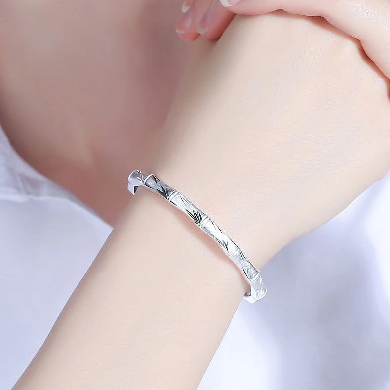 足银手镯 999.9 【61】24.1g 竹节开口时尚百搭简约国风手镯