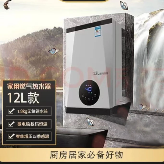 贵度2023新款防冻两用强排式 12L智能恒温水汽双调燃气热水器家用