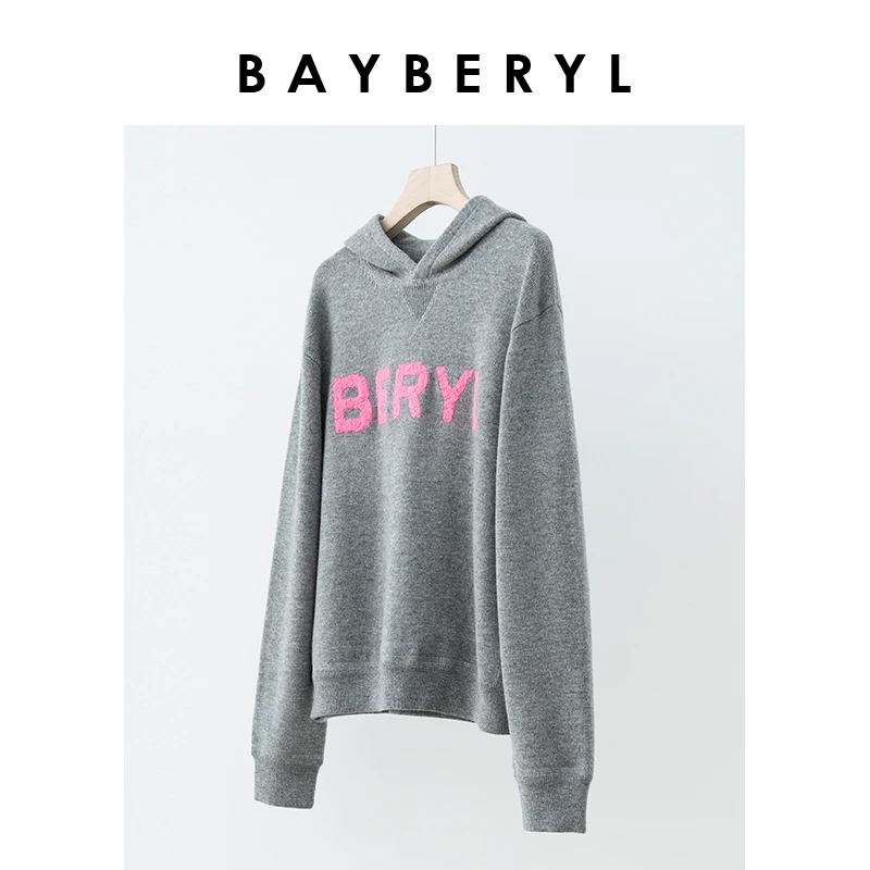 BAYBERY老贝BERYL粉字母连帽百搭休闲时尚针织衫ZZS3L1403-12/30