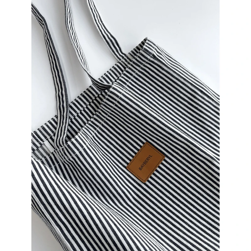 BAYBERYL老贝条纹包*皮标简约百搭休闲单肩帆布包DD4E2502-6/23