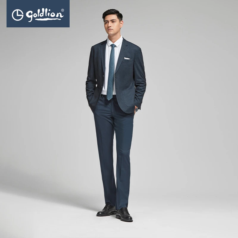 Goldlion/金利来男士新款花纱柔软舒适时尚平驳领修身西装外套
