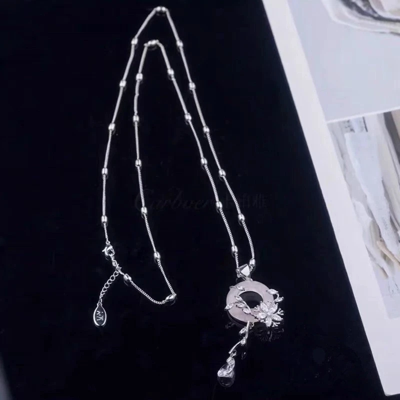 钛钢吊坠 一帘幽梦项链轻奢柳叶花朵时尚简约气质长款毛衣链饰品