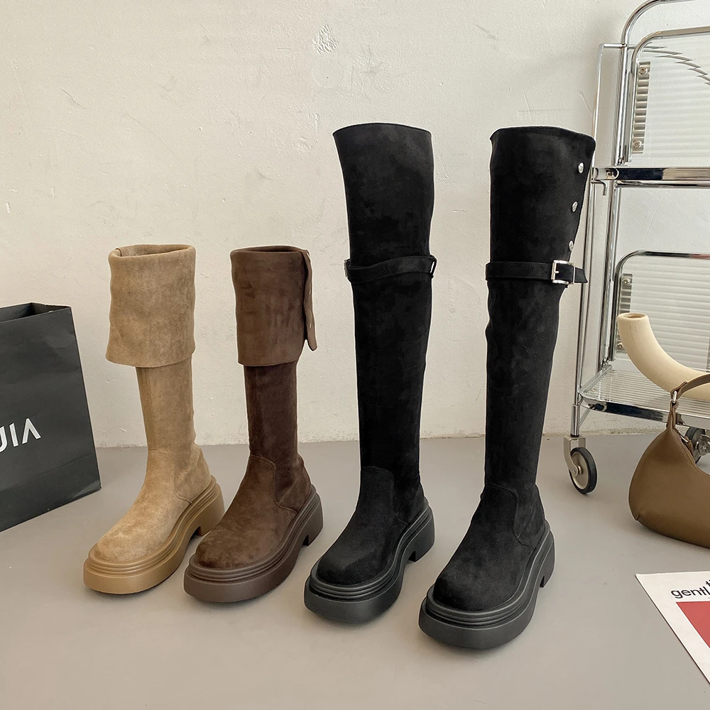 贾不假长筒靴女款2025秋冬百搭时尚复古风气质厚度显高过膝时装靴