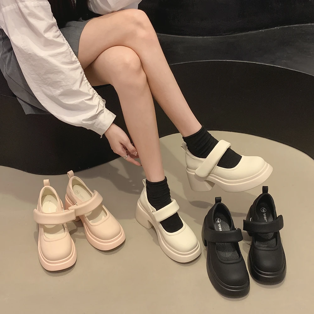 贾不假小皮鞋女款2025夏季新款法式小众玛丽珍女鞋魔术贴高跟单鞋