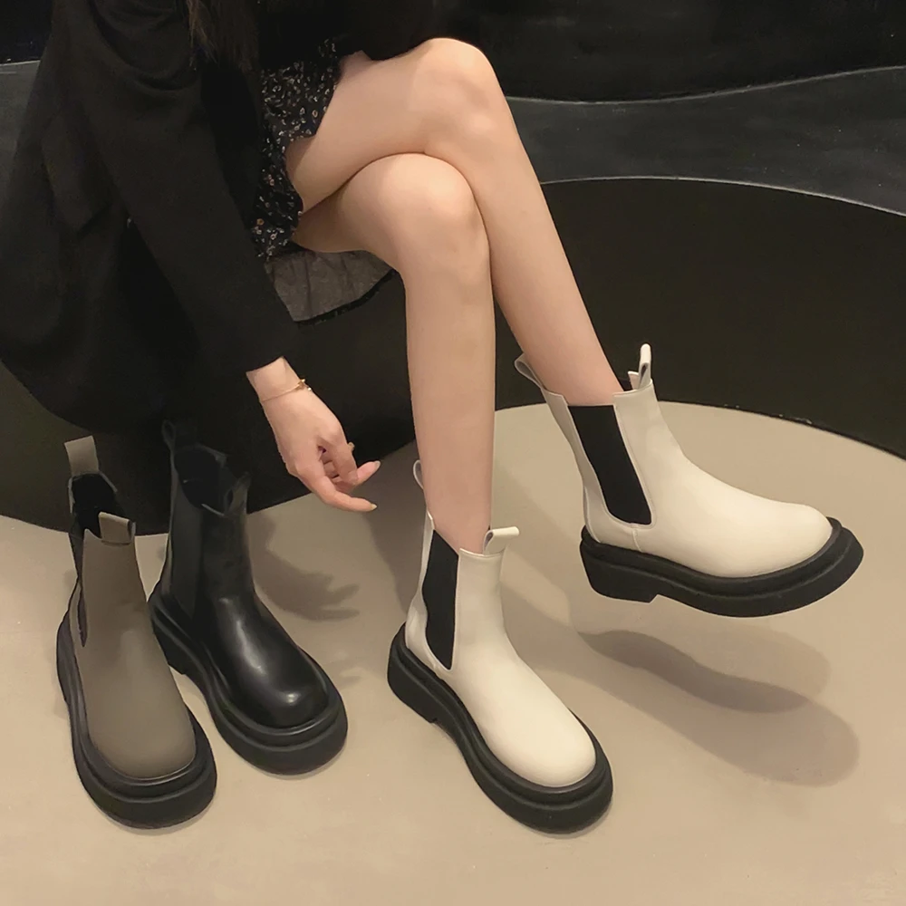 JIABUJIA/贾不假-短靴女款2023早秋新款英伦风平价好穿显高瘦瘦靴