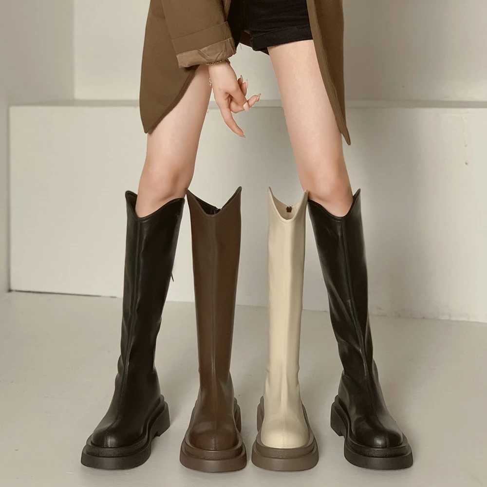 【现货】贾不假-长筒靴2023冬新款女鞋小个子长靴不过膝厚底骑士靴