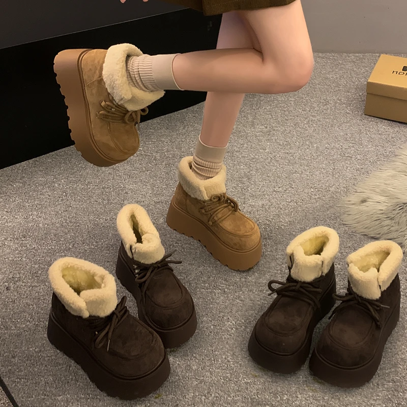 贾不假女式棉鞋2024冬季新款加绒毛茸茸厚底雪地棉保暖大头雪地靴