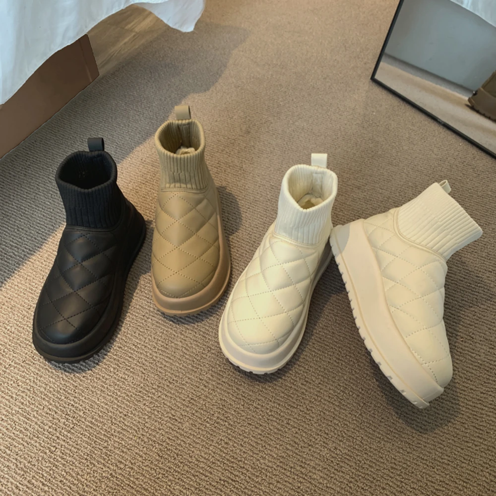 贾不假-网红百搭雪地靴2023时尚外穿袜靴女款加绒白黑秋冬雪地靴