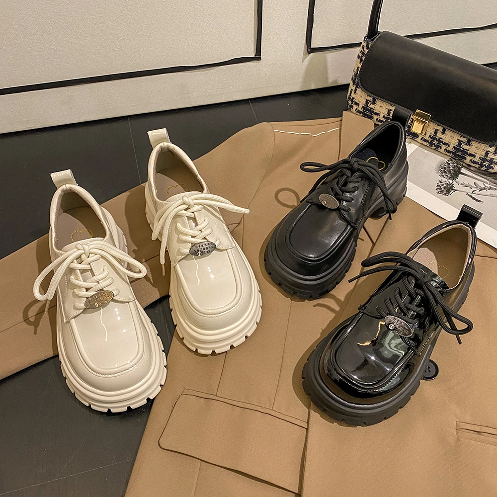 JIABUJIA/贾不假-学院风小皮鞋女2024春季新款圆头乐福鞋百搭单鞋