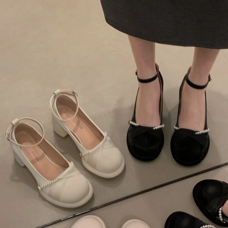 贾不假韩系单鞋女2025秋冬新款气质百搭小个子高跟配裙子玛丽珍鞋