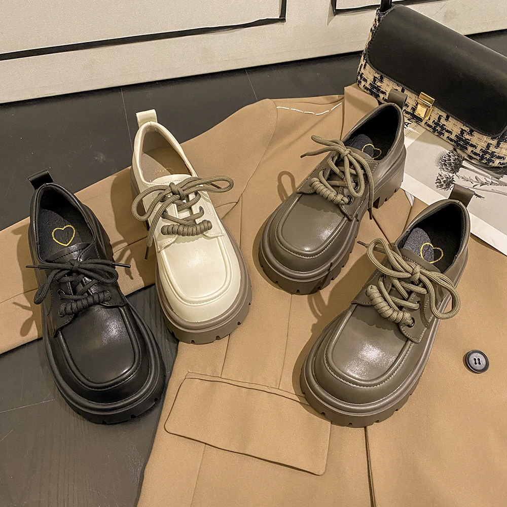 JIABUJIA/贾不假-时尚百搭小皮鞋女2024早春新日系圆头复古乐福鞋