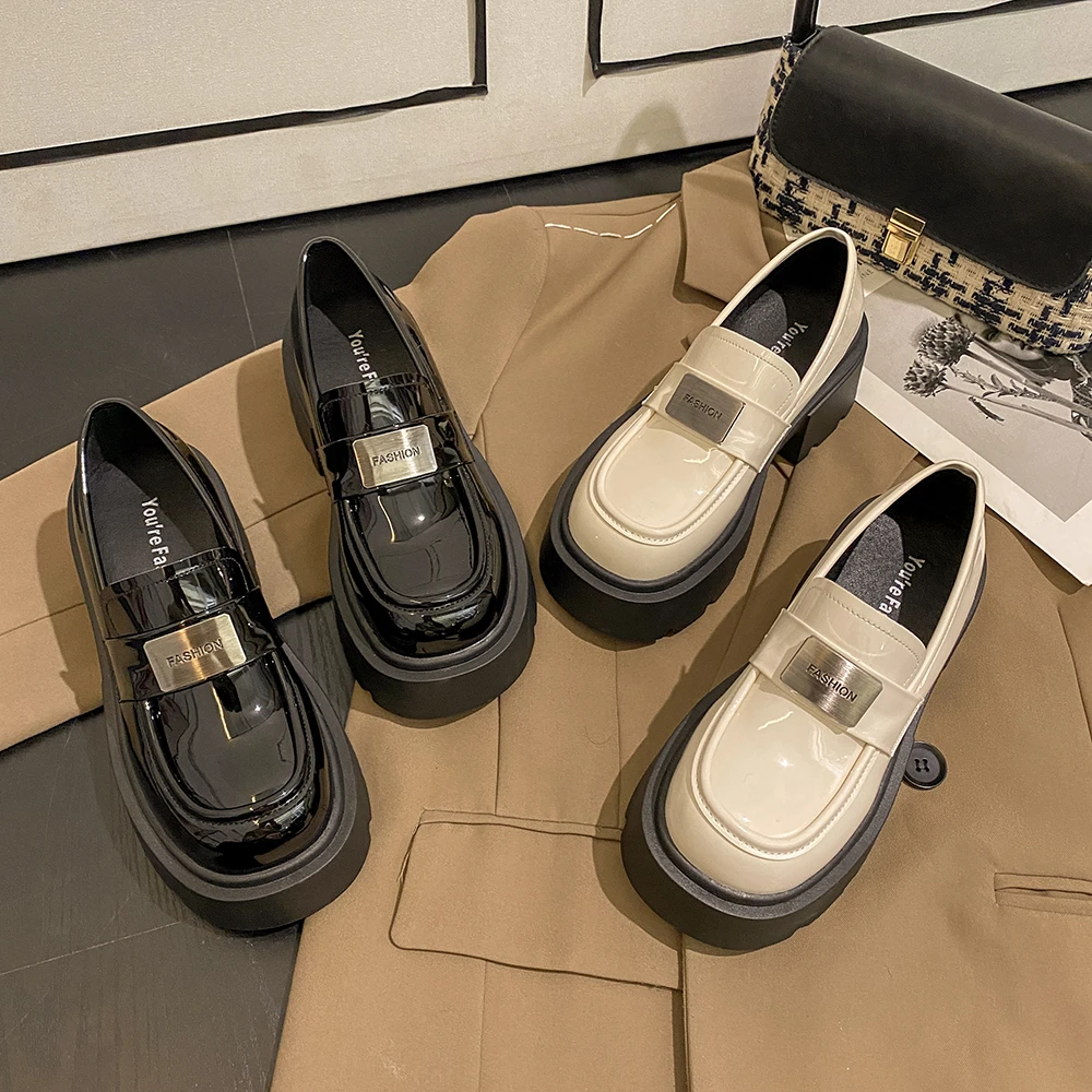 JIABUJIA/贾不假-单鞋女2024年春季新款百搭复古小个子厚底乐福鞋