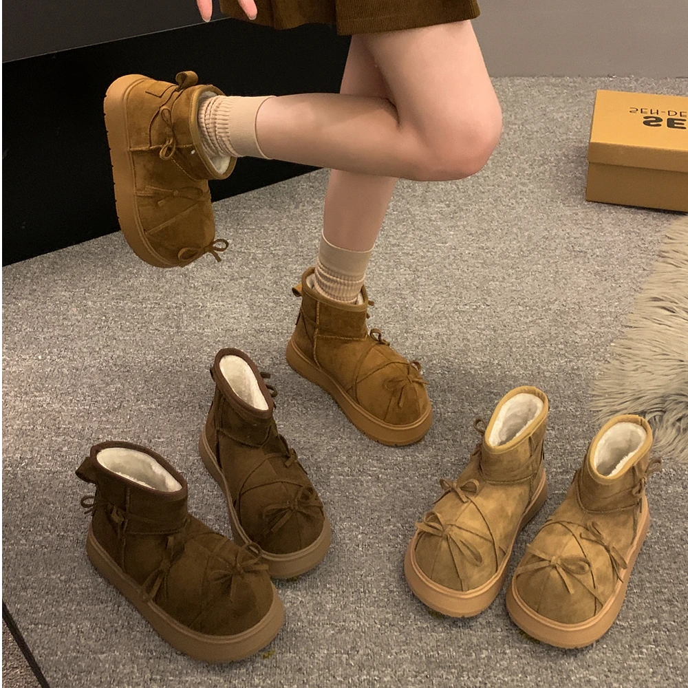 贾不假雪地靴女2025冬季新款时尚复古百搭小个子厚底保暖休闲棉鞋